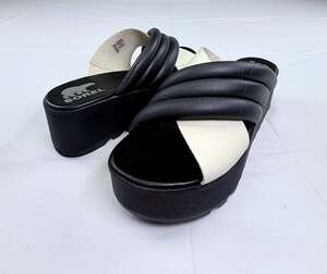 Sorel Cameron Flatform Wedge Sandals - Black/Sea Salt Size 9.5